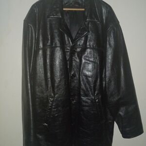 Men's Classic Black Leather Trench Coat